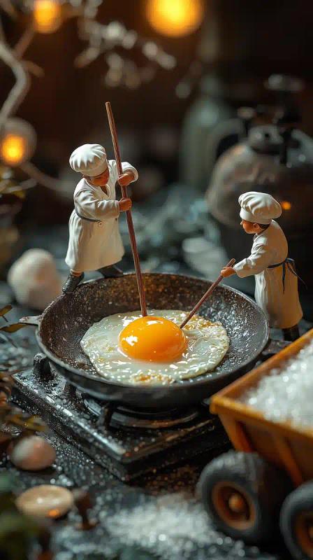 Miniature Chefs Cooking Scene
