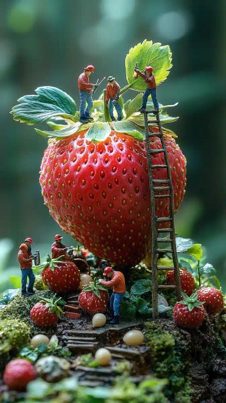 Miniature Gardeners with Strawberry