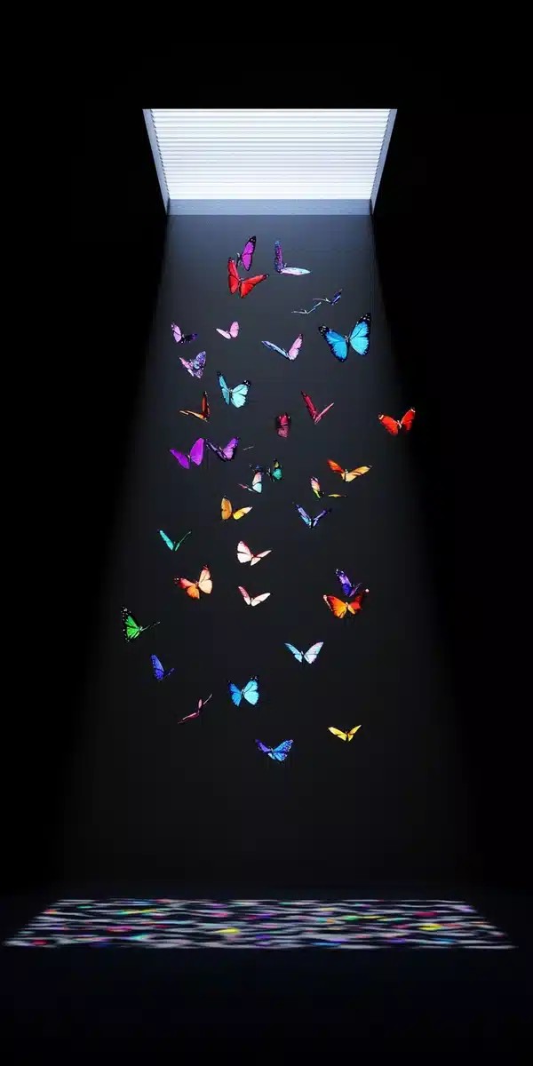 Colorful Butterflies Under Skylight