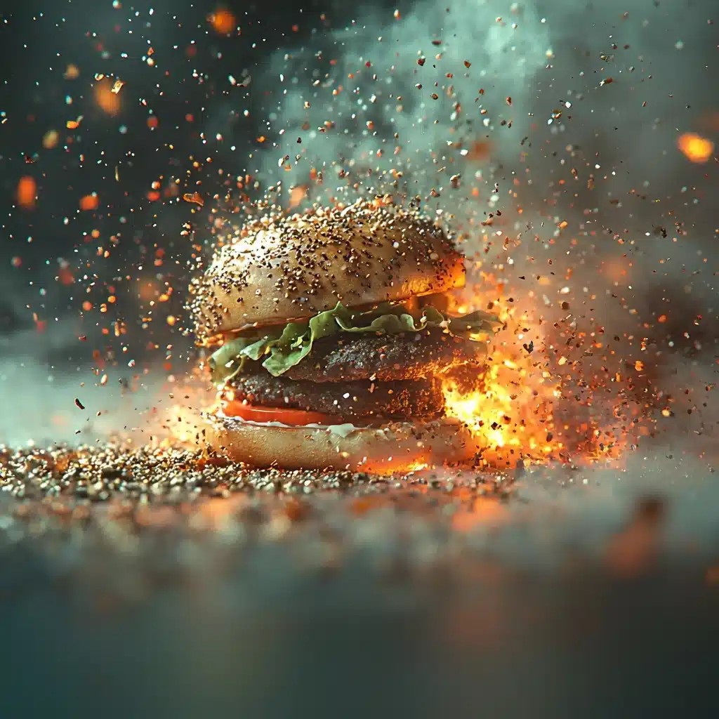 Cinematic Fiery Hamburger