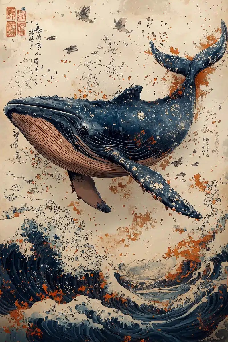 Ukiyo-e Whale in Clouds