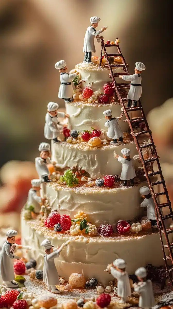 Whimsical Pastry Chefs Decorating Cake