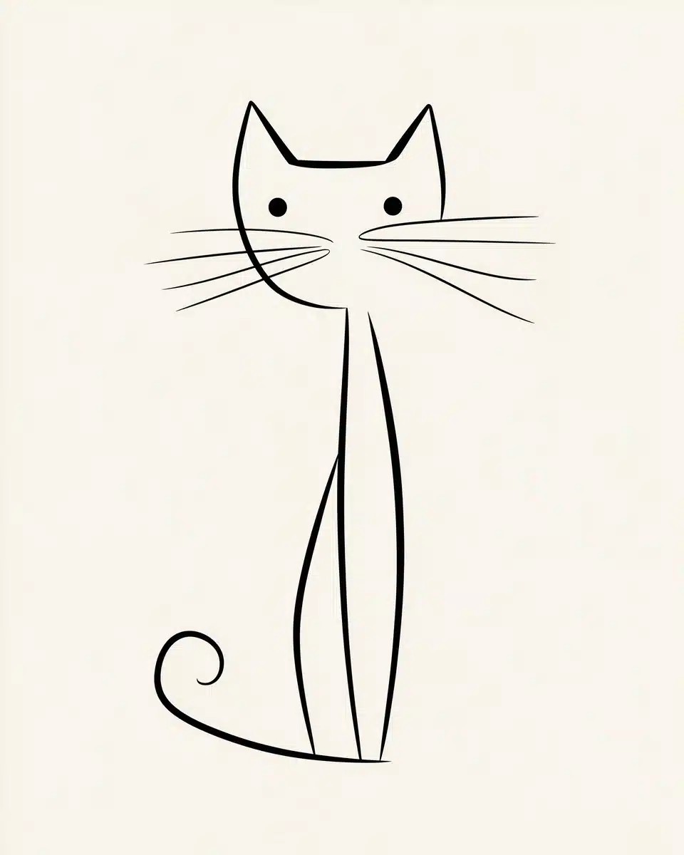 Minimalist Stick Cat Art