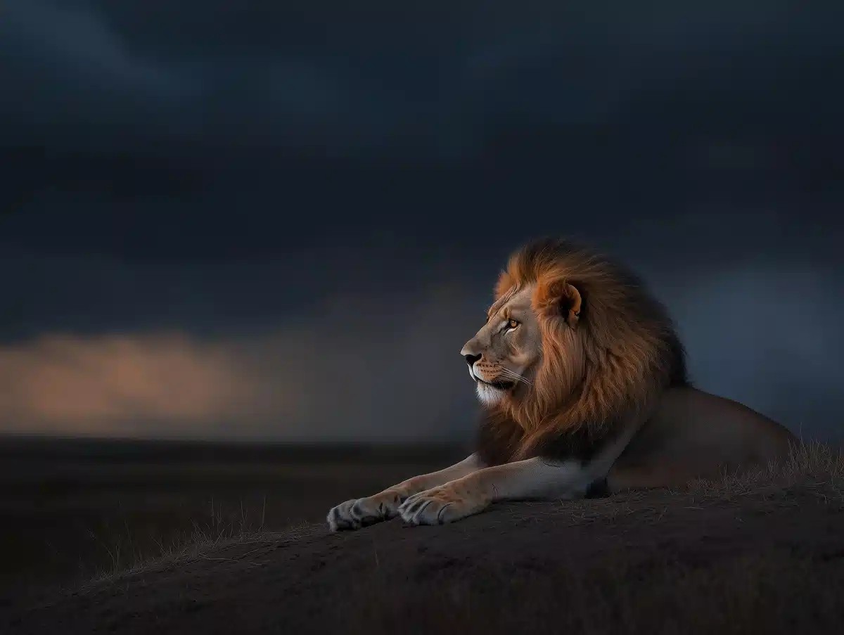 Hyperrealistic Lion in Storm