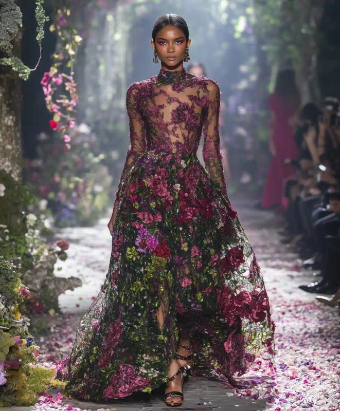 High-Fashion Model in Garden