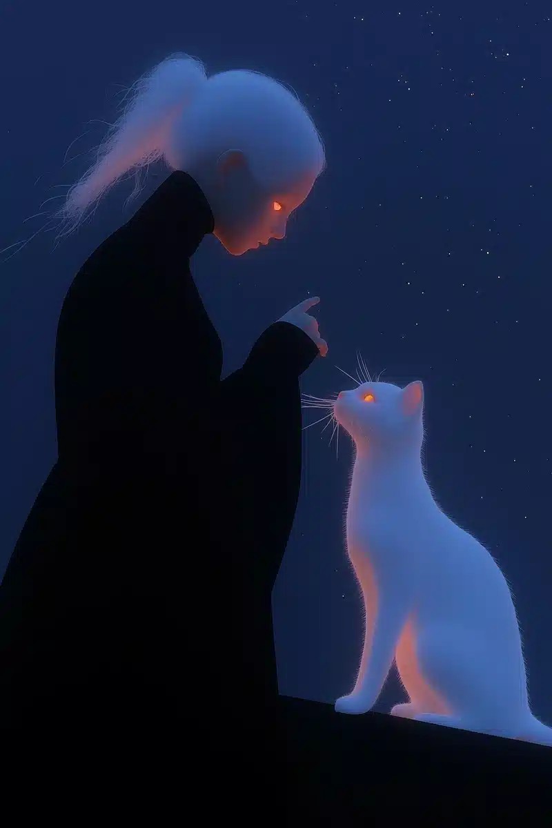 Moonlit Girl with Cat