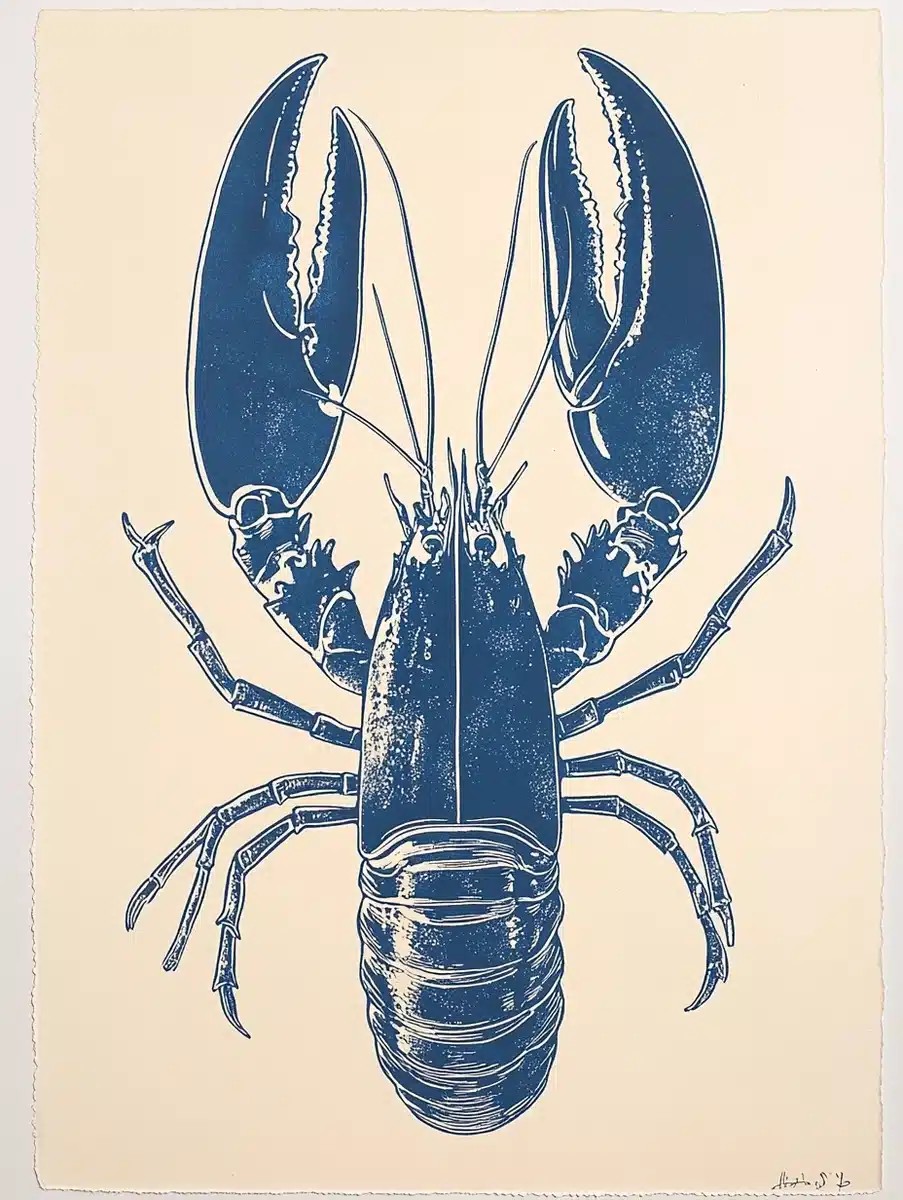 Linocut Lobster on Cream