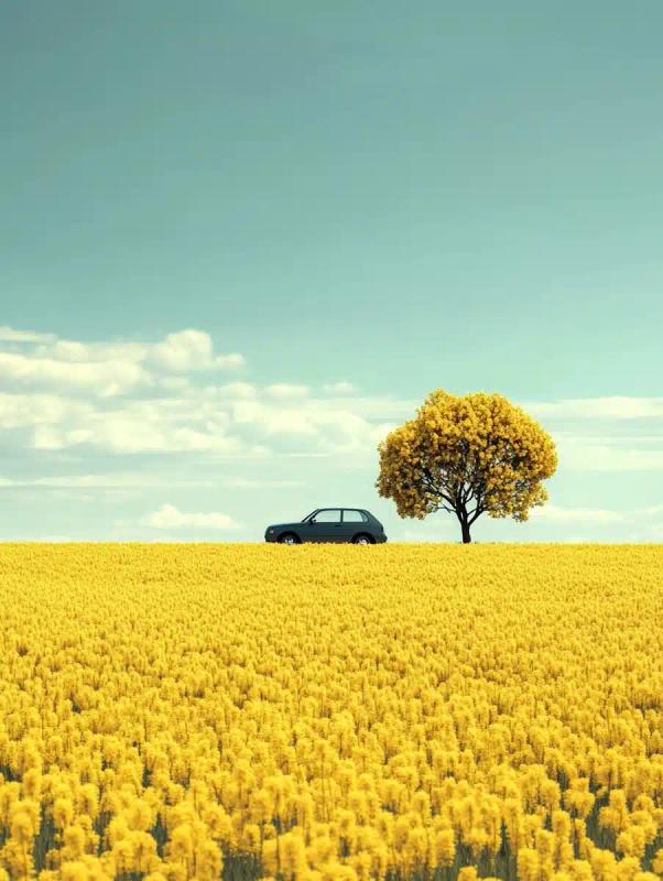 3D Car in Rapeseed Field
