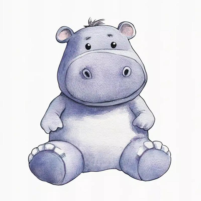 Vintage Watercolor Plush Hippo