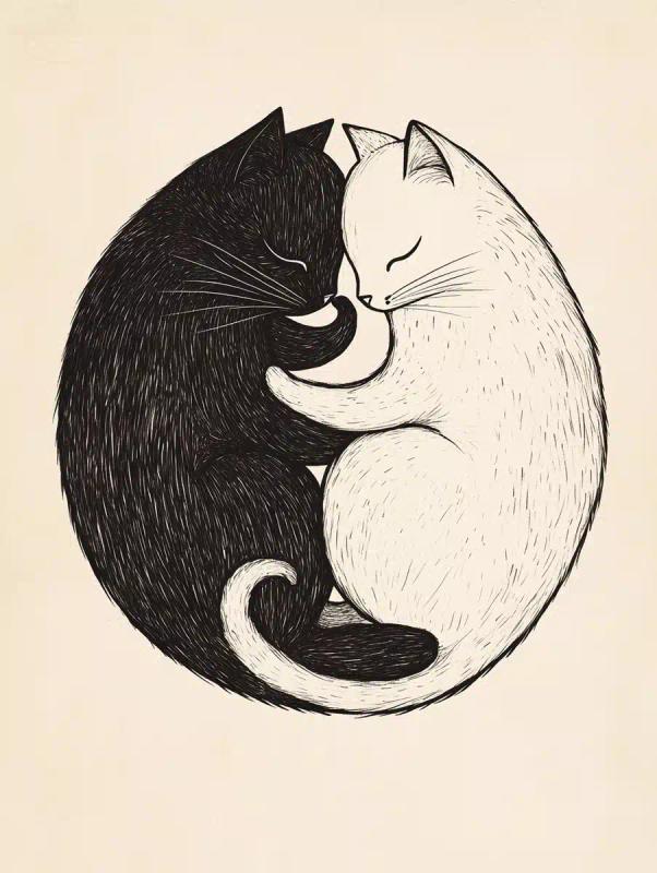 Minimalist Yin Yang Cats