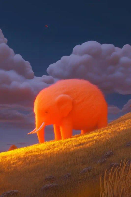 3D Orange Elephant in Wheat Field