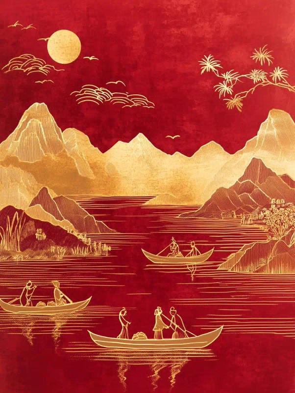 Gold Foil Dragon Boat Landscape