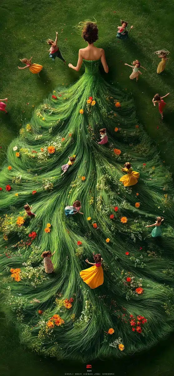 Grass Dress with Flowers