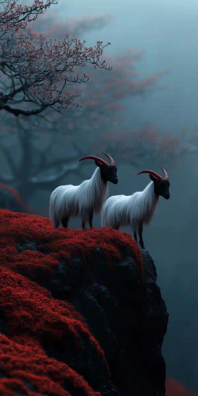 Photorealistic Goats on Cliff