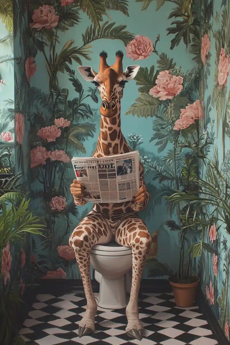 Hyperrealistic Giraffe in Bathroom