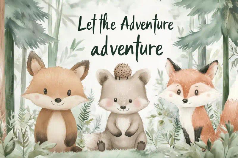 Watercolor Woodland Adventure Scene