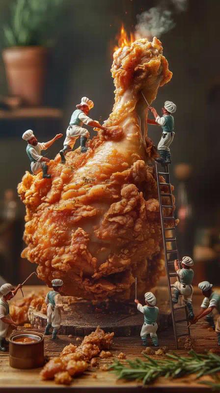Surreal Chicken Drumstick Scene
