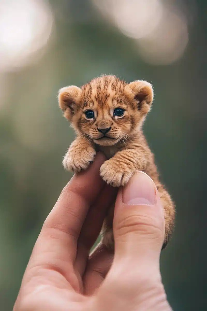 Tiny Lion Cub on Finger