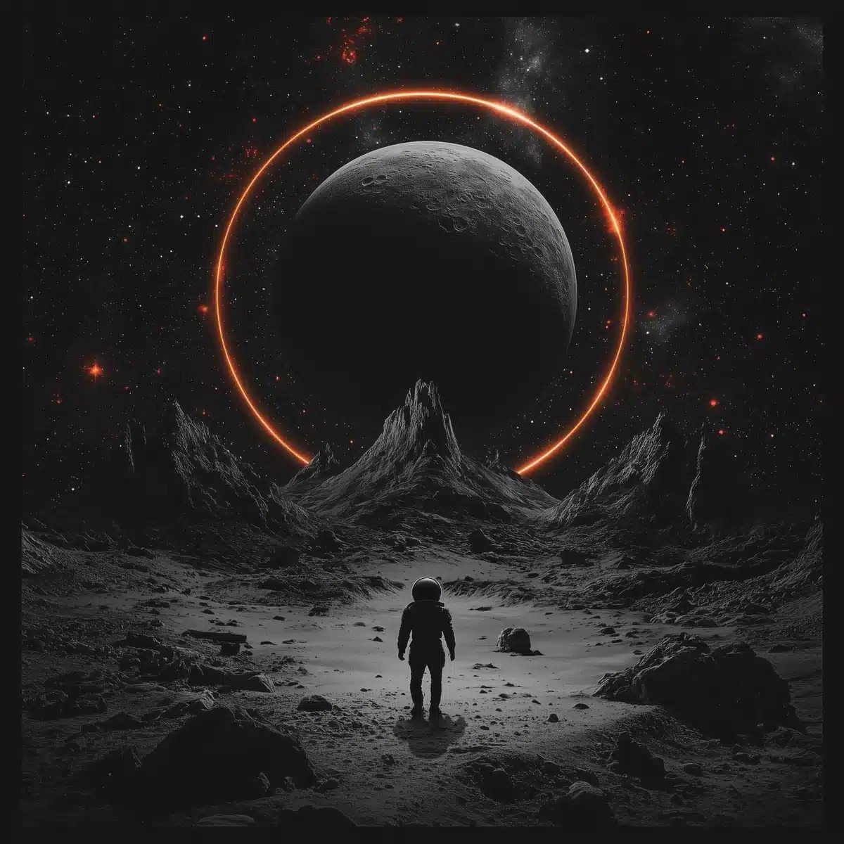 Astronaut Silhouette with Star Ring