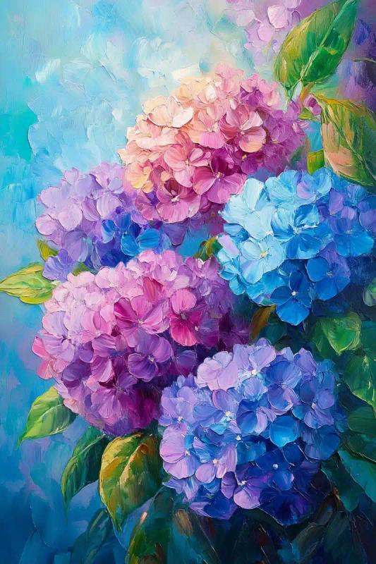Impressionistic Hydrangeas with Gold