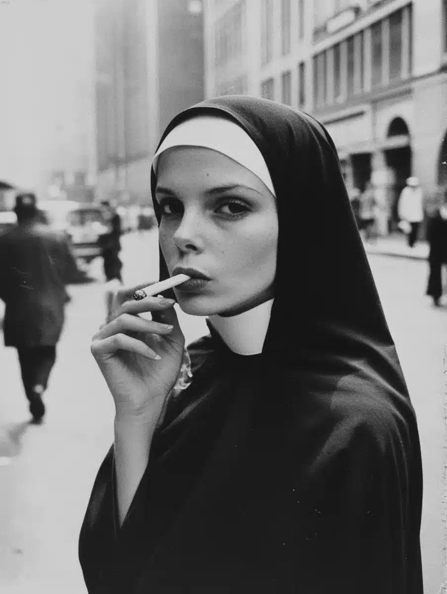 Vintage Candid Nun Smoking
