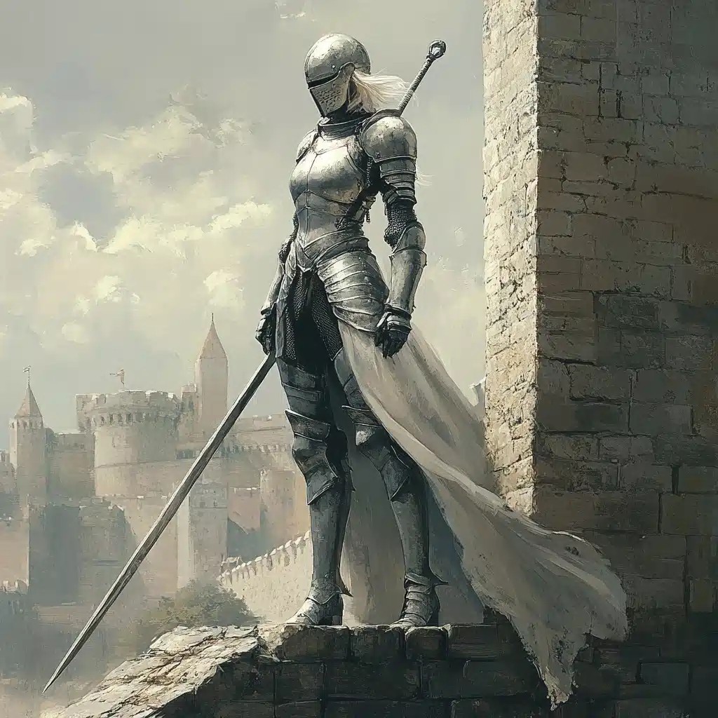 White Armored Knight Over Castle