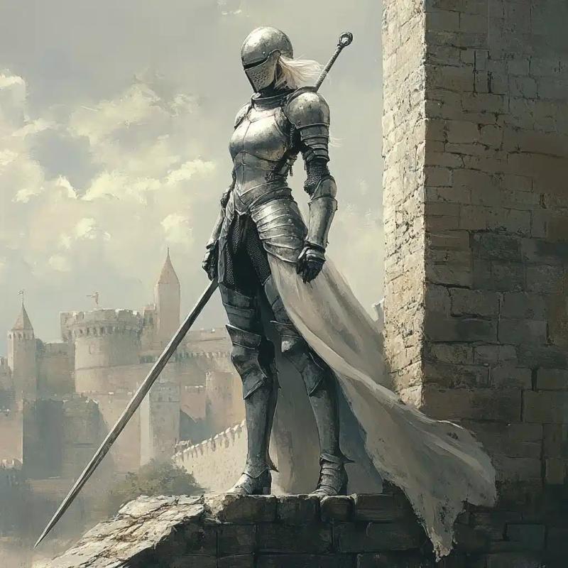 White Armored Knight Over Castle