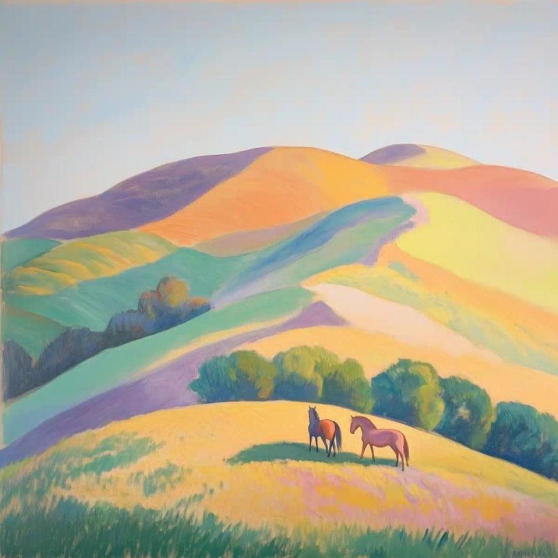 Pastel Horses on Hills