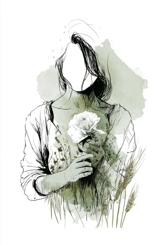 Faceless Woman with Rose