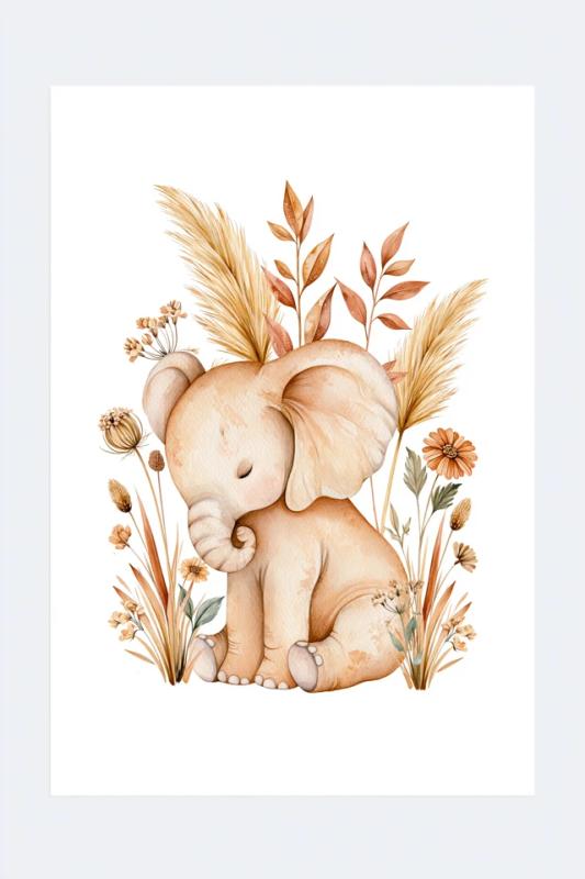 Gentle Baby Elephant Illustration