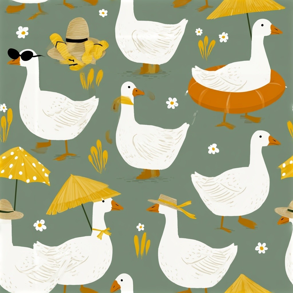 Seamless Cartoon Goose Pattern