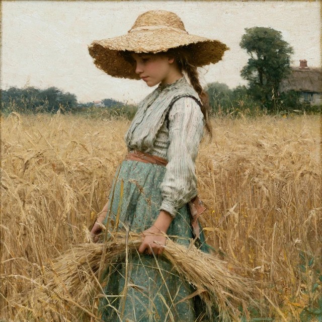 Patriotic Girl in Wheat Field
