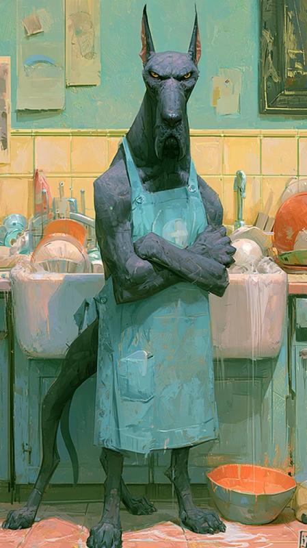 Angry Dishwashing Dog