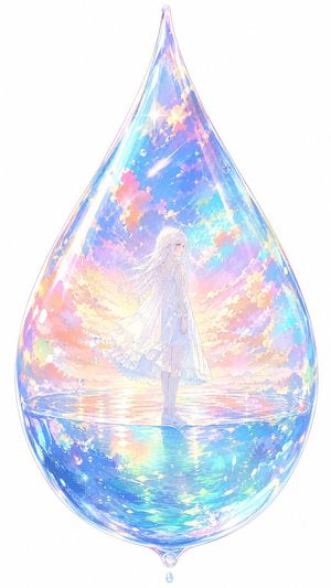 梦幻虹彩水滴中的动漫少女