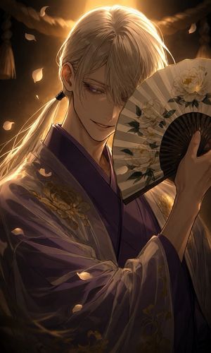 金色和服折扇肖像