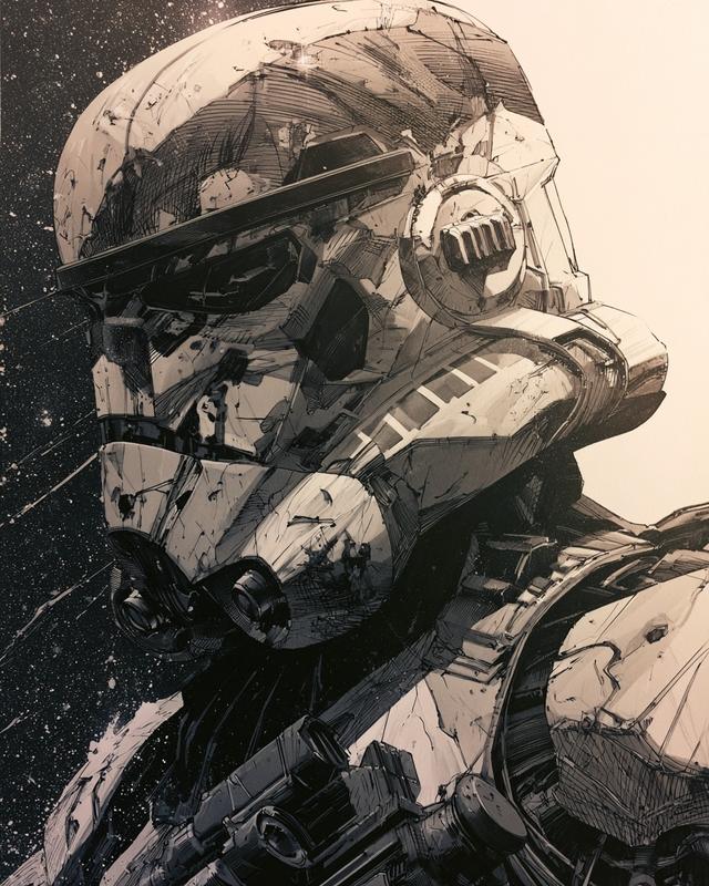 portrait of a stormtrooper in a jim lee comic...