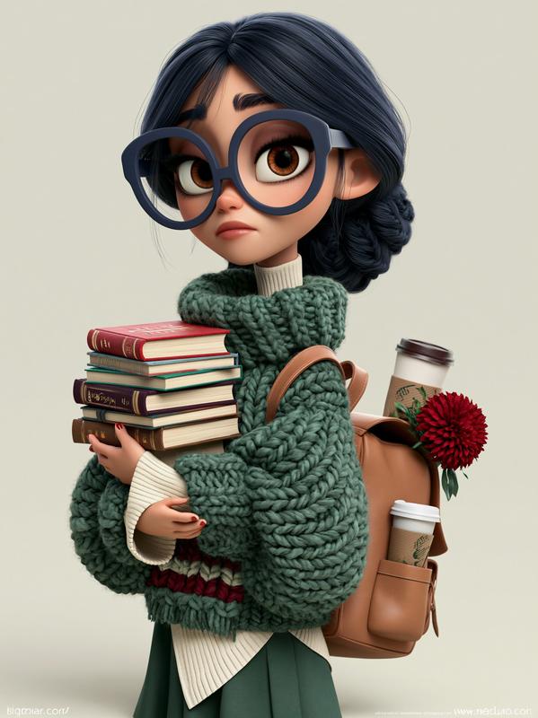 uma personagem feminina japonesa nerd usando oculos gigante e...