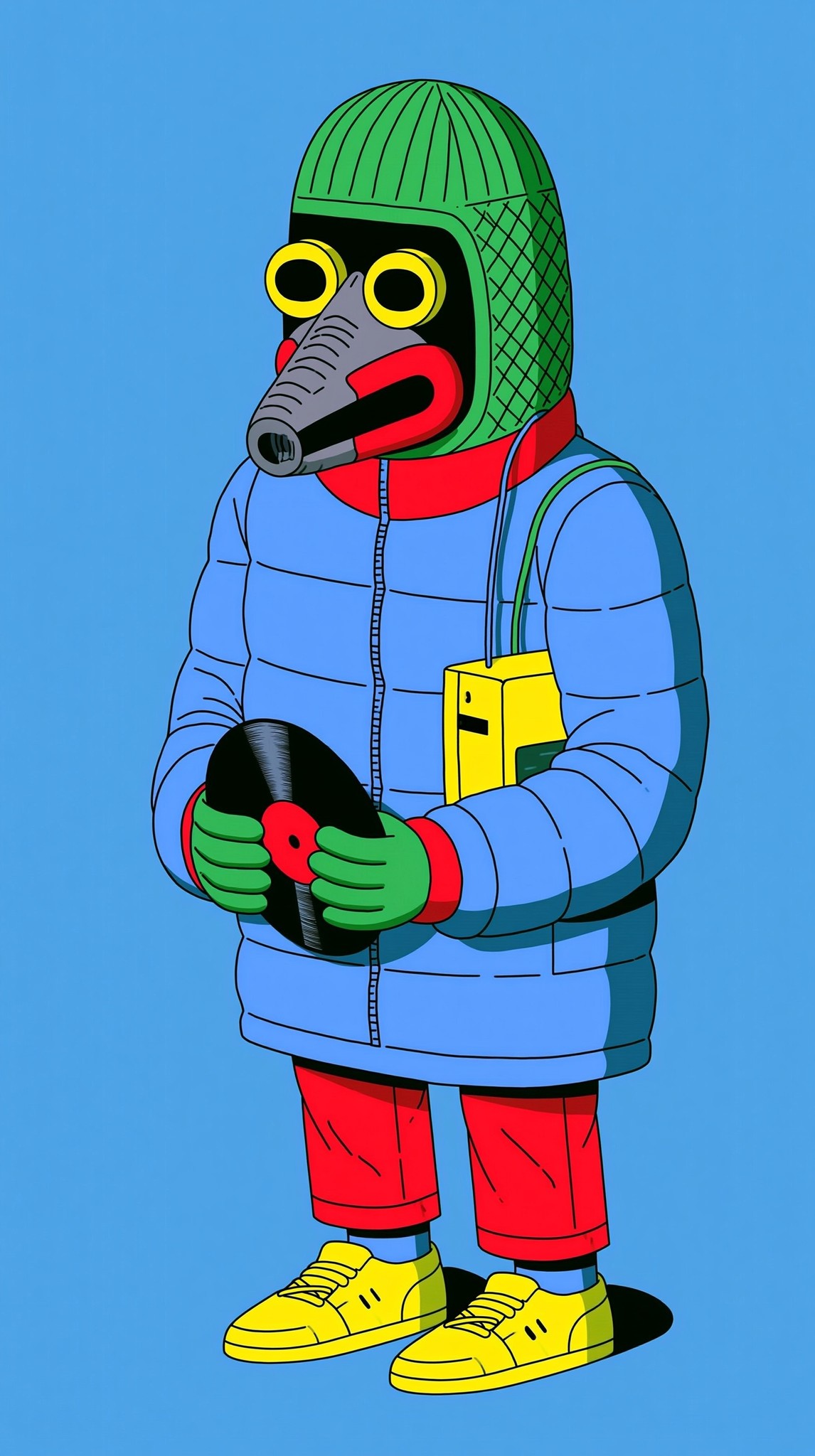 character based on retro cartoons bold aesthetic holding a...