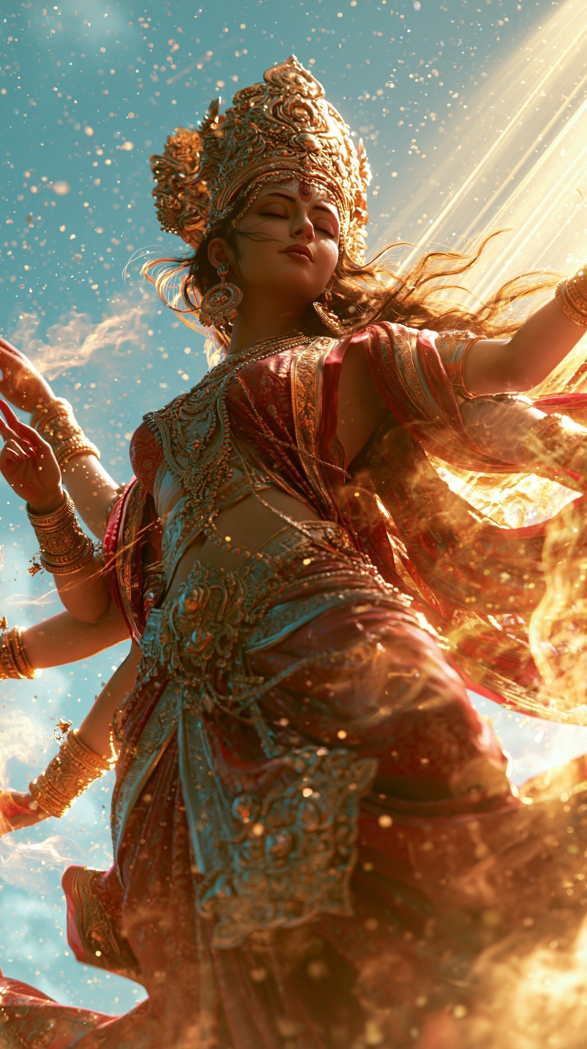 9 16 vertical cinematic shot of Goddess Durga in...
