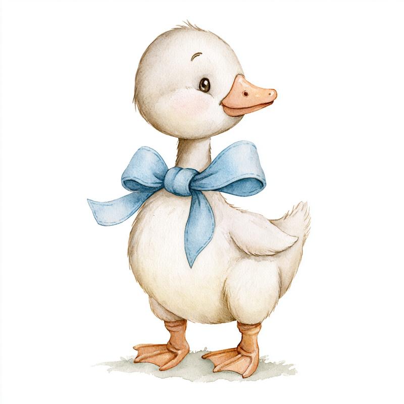 a cute baby goose clipart wearing a soft blue...