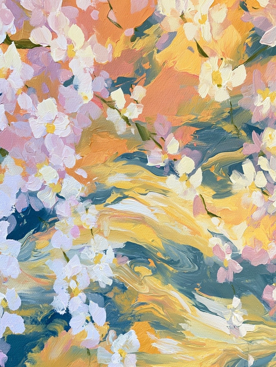 abstract wavey background cherry blossom oil painting minimalist vibrant...