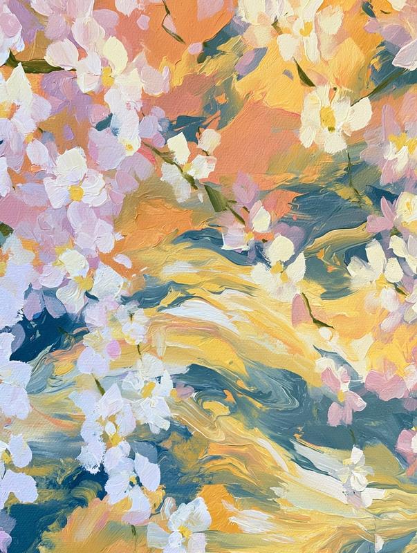 abstract wavey background cherry blossom oil painting minimalist vibrant...