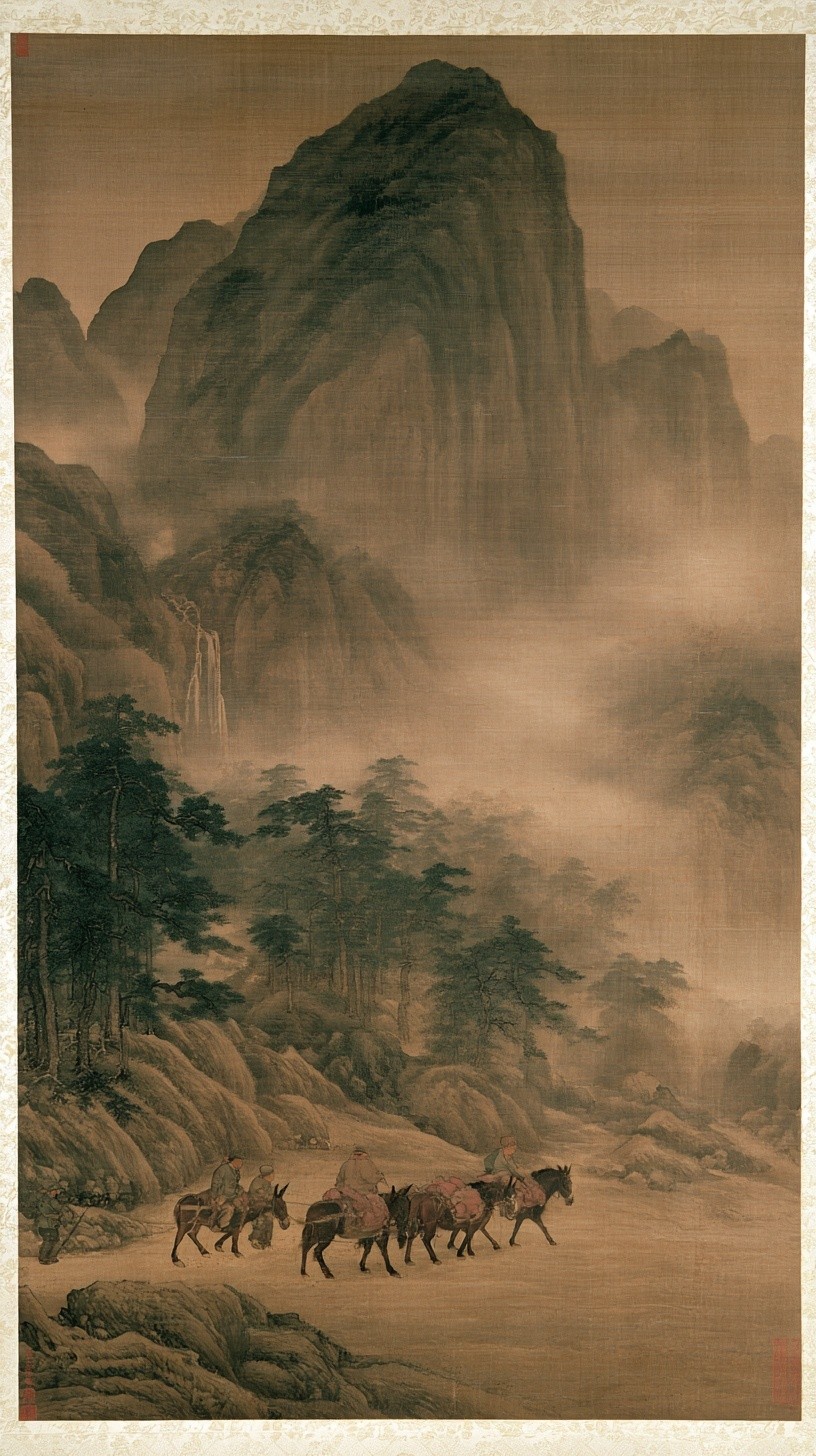 Northern Song landscape Fan Kuan style Travelers Among Mountains...