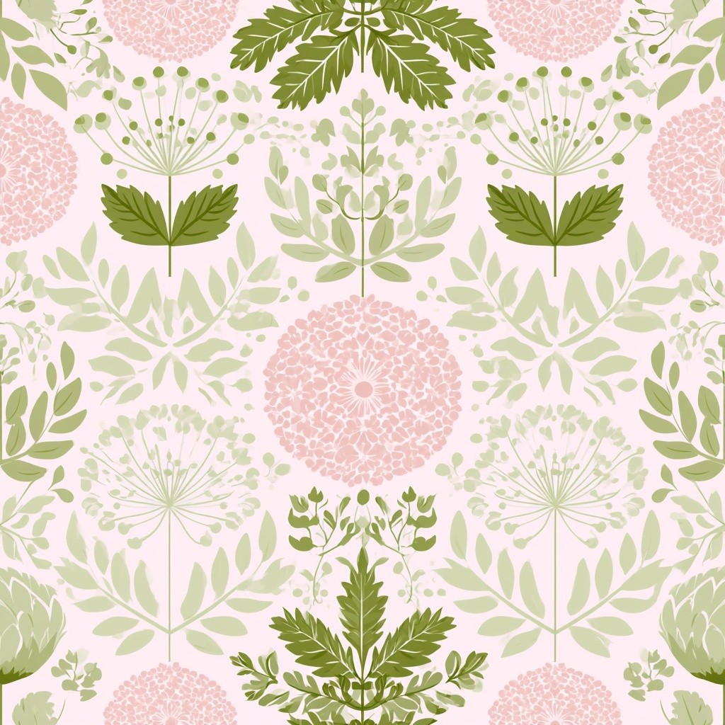 light pink hues with light green accents in a...