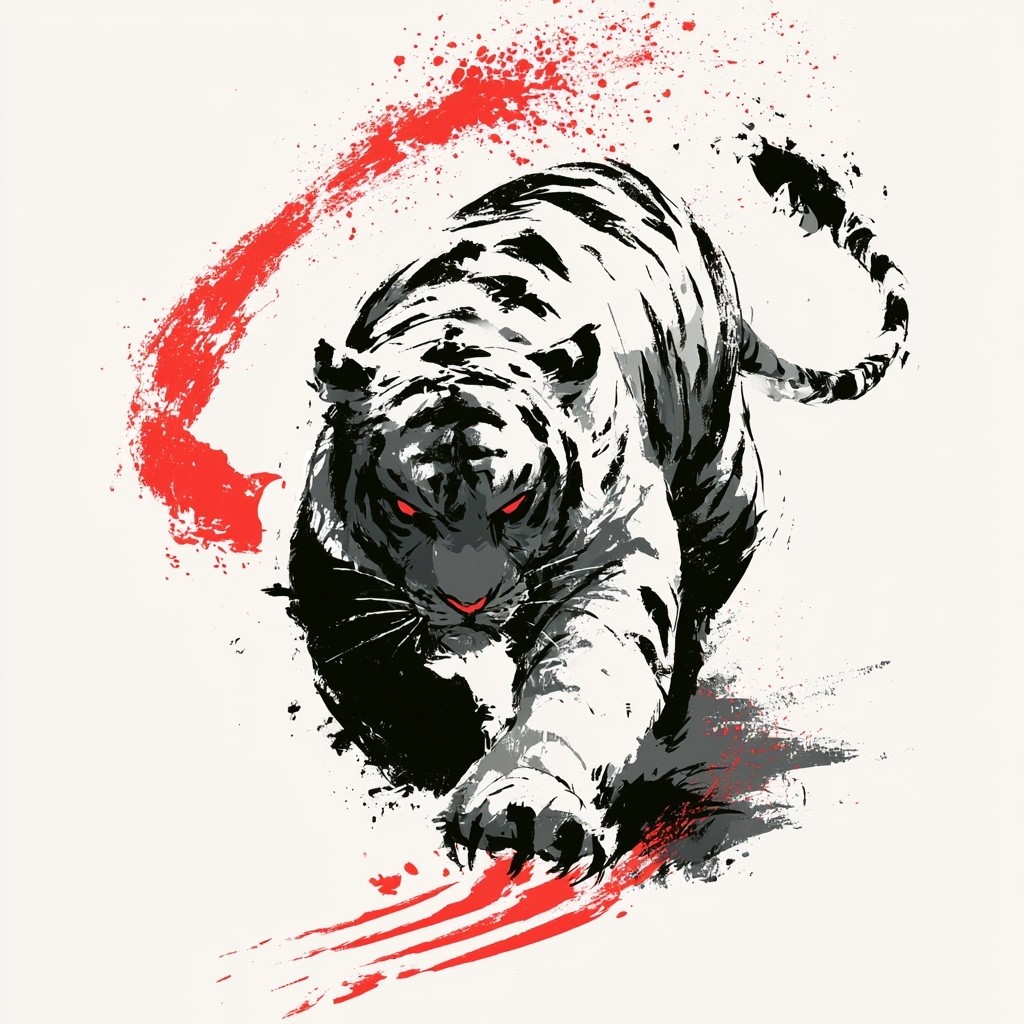 illustration of tiger full body crawling down mean vicious...