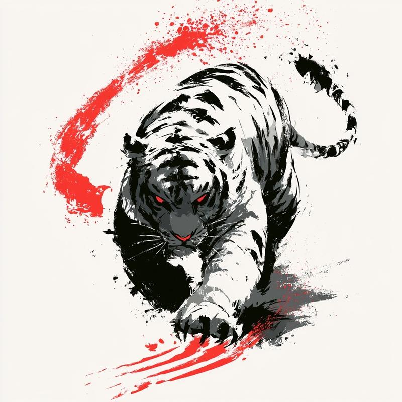 illustration of tiger full body crawling down mean vicious...