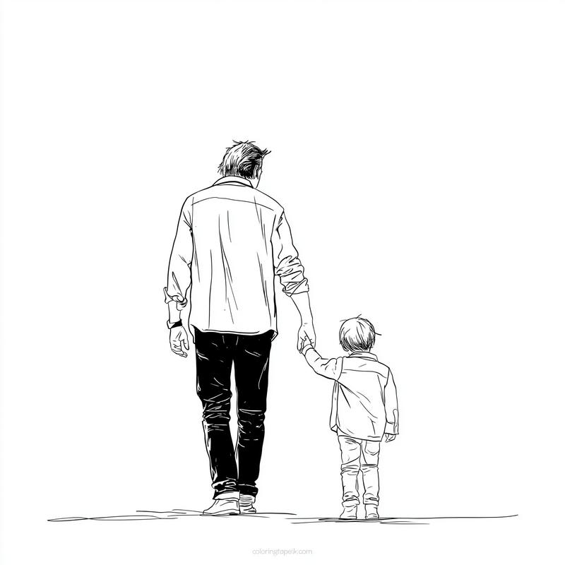 father and child holding hands seen from behind heartwarming...
