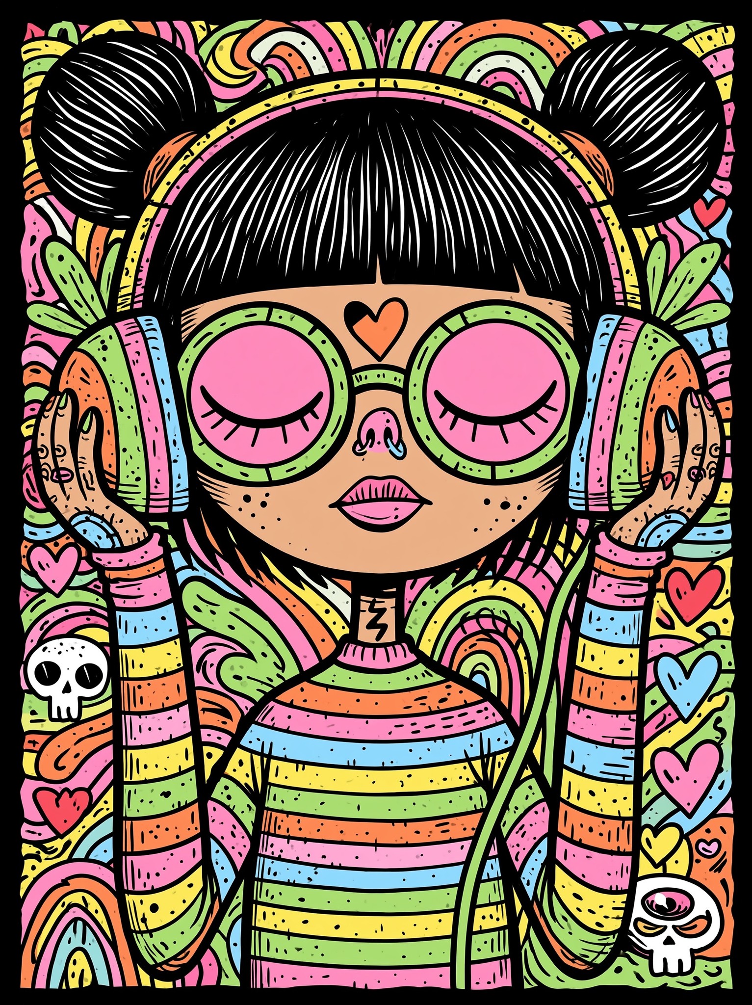 Sticker Magical DJ Girl closed eyes cyber punk...