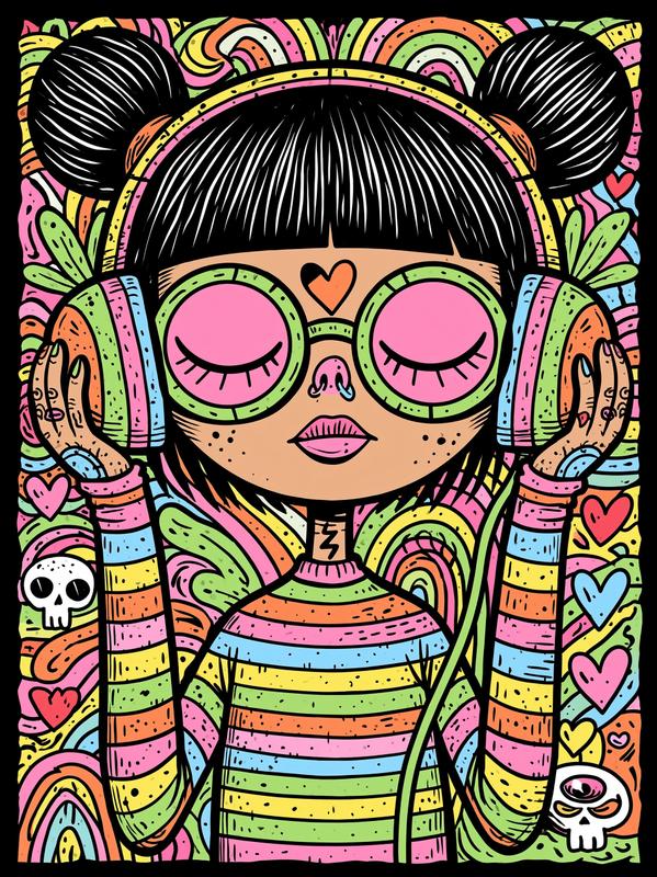 Sticker Magical DJ Girl closed eyes cyber punk...
