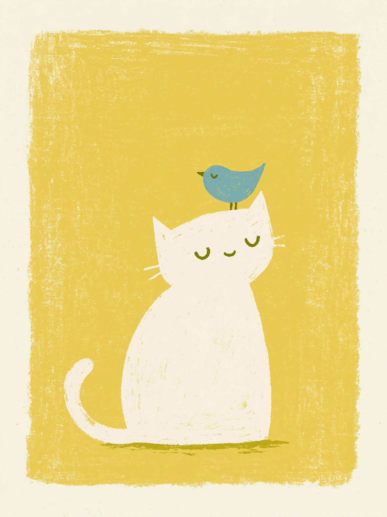 A stylish depiction of a sleeping cat and a...